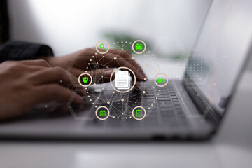 Leinwandbilder - Data management system. DMS with document icon. Business Internet Technology and Privacy.