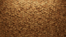 Wood, Triangular Wall Background With Tiles. Timber, Tile Wallpaper With Natural, 3D Blocks. 3D Render