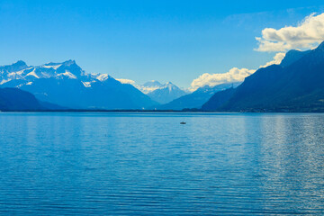  View of the Alps and Lake Geneva in Montreux, Switzerland