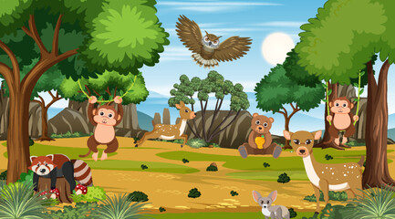 Sticker - Wild animals in the forest scene