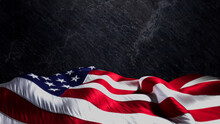 Patriot Day Banner With American Flag, Black Rock Background And Copy-Space.