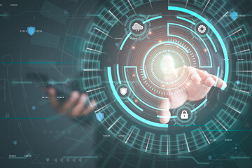 Wall Mural - businessman logging into cyberspace through secure online technology and protection and authenticati