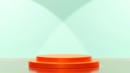 Canvas Print - Orange cylinder podium display, forms minimal scene, stage for product, 3D rendering.