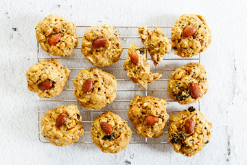 Oatmeal cookies with black sesame and almond.