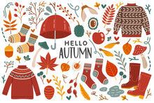 Autumn Icons Set Fall Elements Vector Illustration