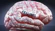 Feelings in human brain, hundreds of crucial terms related to Feelings projected onto a cortex to show broad extent of the condition and to explore concepts linked to it,3d illustration