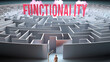 Functionality and a challenging path that leads to it - confusion and frustration in seeking it, complicated journey to Functionality,3d illustration