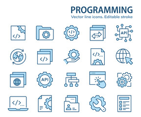 Wall Mural - programming line icons. set of software, coding, dev, develop and more. editable stroke.