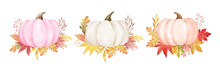 Draw Autumn Pumpkin Arrangement With Dry Fall Leaves