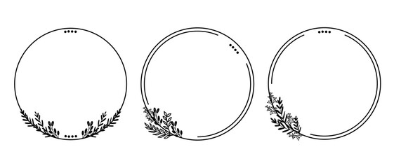 Hand drawn leaf wreath garden frame set
