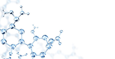 Wall Mural - horizontal banner with model of abstract molecular structure. glass atom model