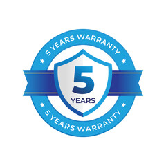 5 years warranty. label, sticker, seal, badge, icon, logo, sign. round minimalist vector warranty label