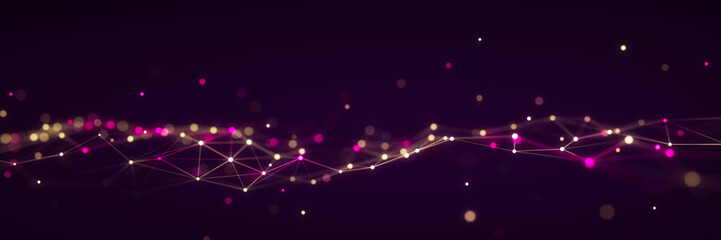 Dynamic wave with connected dots and lines. Digital wave background concept. Abstract technology background. Big data visualization. 3D rendering.