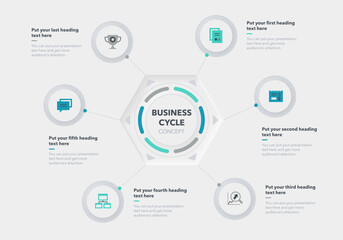 Leinwandbilder - Business cycle template with six stages. Easy to use for your business presentation.