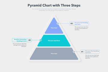 Leinwandbilder - Pyramid graph template with three colorful steps. Slide for business presentation.