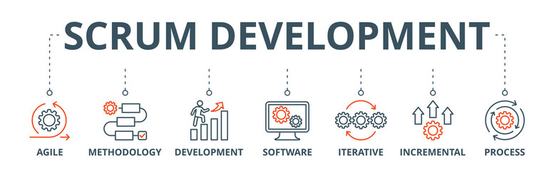 Scrum development banner web icon vector illustration concept with icon of agile, methodology, development, software, iterative, incremental and process