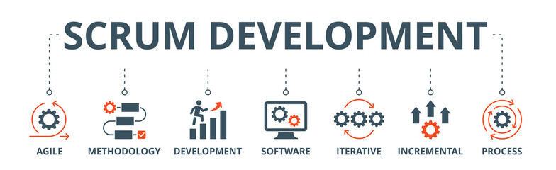 Scrum development banner web icon vector illustration concept with icon of agile, methodology, development, software, iterative, incremental and process
