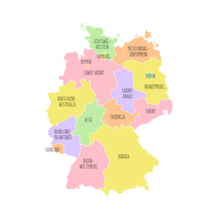Naklejka na meble Germany political map with region names. Low detailed. Solid simple style. Pastel colours. Vector editable