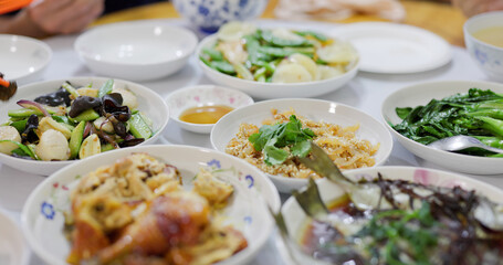 Wall Mural - Chinese style family dinner at home