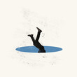 © Lustre Art Group  - Contemporary art collage. Conceptual image. Man falling down into deep hole symbolizing depression