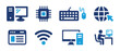 © Icons-Studio - Information technology icon set. Containing computer gadget, Pc, electronics, keyboard, wifi and website icon. Vector illustration.