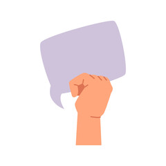Aufkleber - People expressing different thoughts and opinions by raising placard, banner and thought bubble card. International character, hand showing blank paper. Vector in flat style illustration