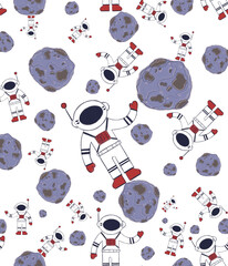 Sticker - hand drawn earth. seamless children's pattern with space elements. doodle sketch of space elements. 