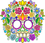 Fototapeta Pokój dzieciecy - Sugar Skull Floral Art Mexican Calaveras Dia De los Muertos Symbol isolated element - 2