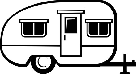 Camper trailer black and white png illustration