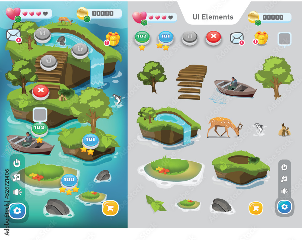UI UX game design. Main page game UI design end useable UI elements ...