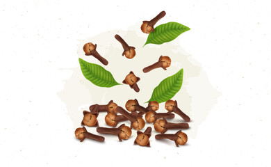 Poster - Cloves Spices vector illustration with green leaves vector illustration
