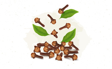 Wall Mural - Cloves Spices vector illustration with green leaves vector illustration