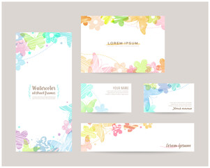 Wall Mural - leaflet cover, card, business cards, banner design templates set (butterfly)