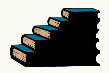 Poster - Vector outline illustration. Symbol of knowledge: a pile of books