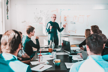 Wall Mural - informal it business startup company meeting. team leader discussing and brainstorming new project a