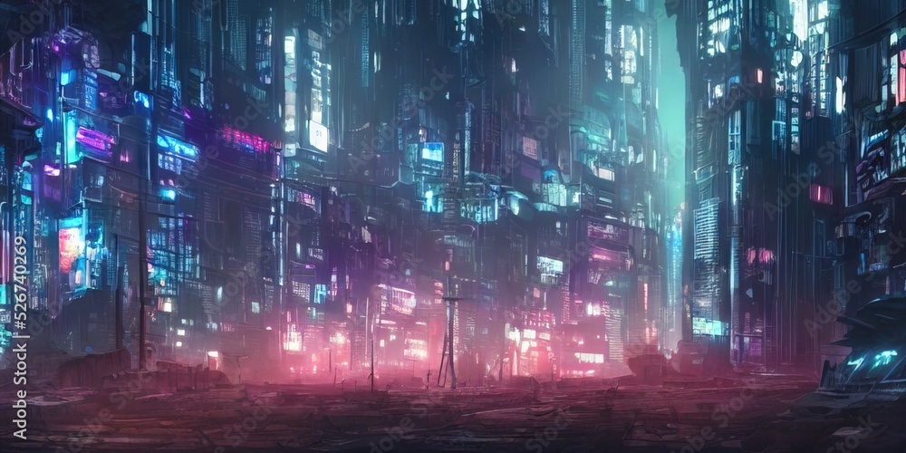 Stock-Illustration „Dystopian futuristic cyberpunk city at night in a ...