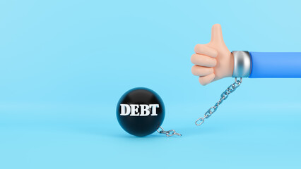 Freedom for pay off debts. Happy businessman holding key after unlock debt burden chain. Financial plan investment strategy, decision to make pay off debt, 3d rendering illustration