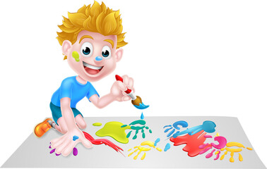 Sticker - Cartoon Boy Painting With Brush