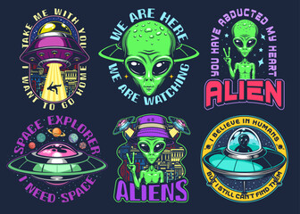 Canvas Print - UFO set colorful posters vintage