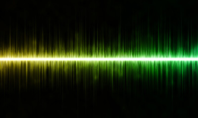 Wall Mural - Yellow and green abstract sound, audio or music wave on black background