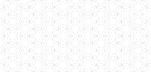 Wall Mural - Vector abstract geometric seamless pattern in traditional Arabian style. Subte ornament with thin lines, oriental mosaic, floral grid. White and gray background. Luxury minimal texture. Repeat design