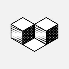 Wall Mural - impossible triangle vector shape. retro 3d black and white logo with polka dot pattern on the sides.