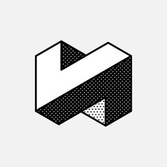 Wall Mural - impossible abstract vector shape. retro 3d black and white logo with polka dot pattern on the sides.