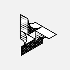 Wall Mural - impossible triangle vector shape. retro 3d black and white logo with polka dot pattern on the sides.