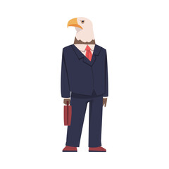 Sticker - Eagle as Office Employee Wearing Formal Corporate Suit Standing with Briefcase Vector Illustration