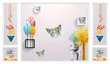 3D Luxury Wallpaper Golden Leaf And Butterfly With Pearls Abstract Design For Surface