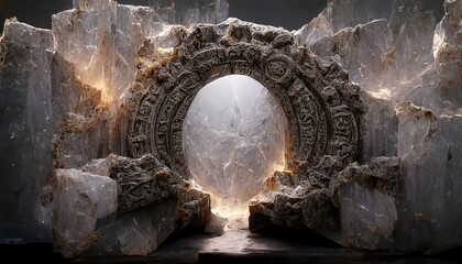 Wall Mural - portal in stone arch with magical symbols in mountain cave