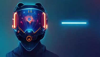 Wall Mural - Digital network user with virtual reality helmet on blue