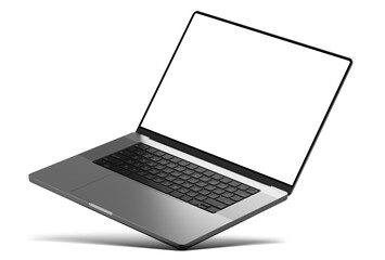 Wall Mural - laptop rotated standing on the corner with shadow - isolated on transparent background - png format 