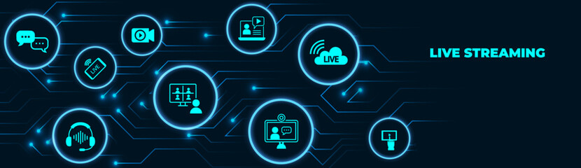 Wall Mural - Streaming live background, online video stream icon, world digital internet TV banner design